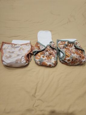 Reusable Floral & Rainbow Print Cloth Diaper Covers - Orange Green
